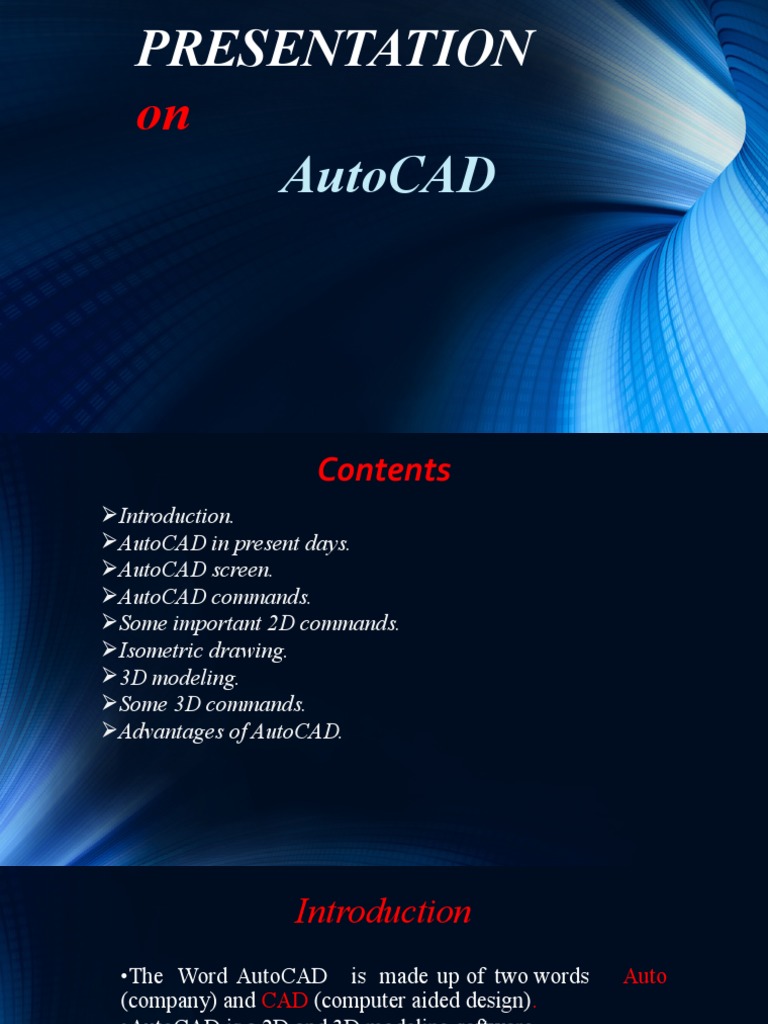 AutoCAD Presentation: Commands & Modeling | PDF | Auto Cad | 3 D ...