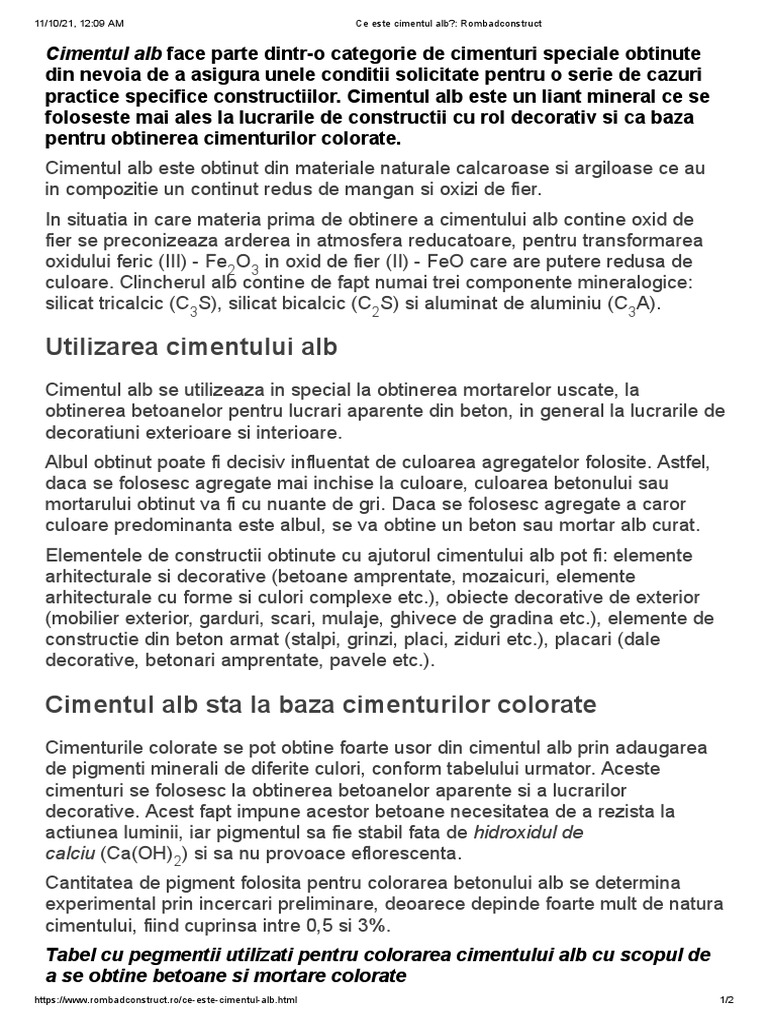 Ce Este Cimentul Alb | PDF
