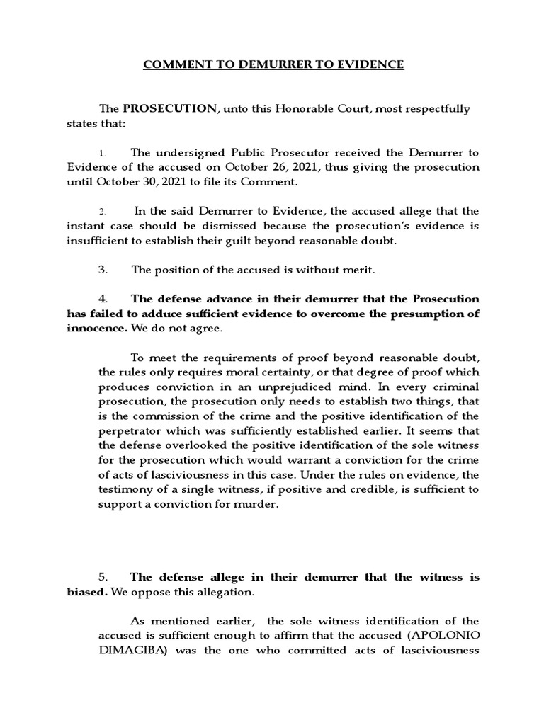 Opposition to Demurrer to Evidence | PDF | Witness | Prosecutor