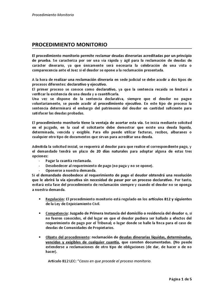 Guía del Procedimiento Monitorio | PDF | Pagos | Demanda judicial