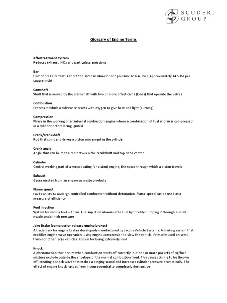 Engine Terms Glossary Explained | PDF | Internal Combustion Engine ...