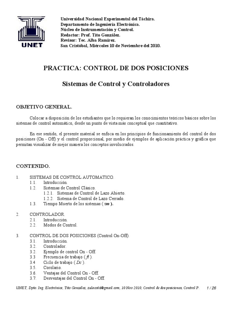 Guia Control On-Off | PDF | Sistema de control | Controlador lógico ...