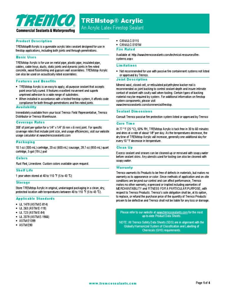 TREMstop Acrylic Data Sheet PDF Building Technology Civil Engineering