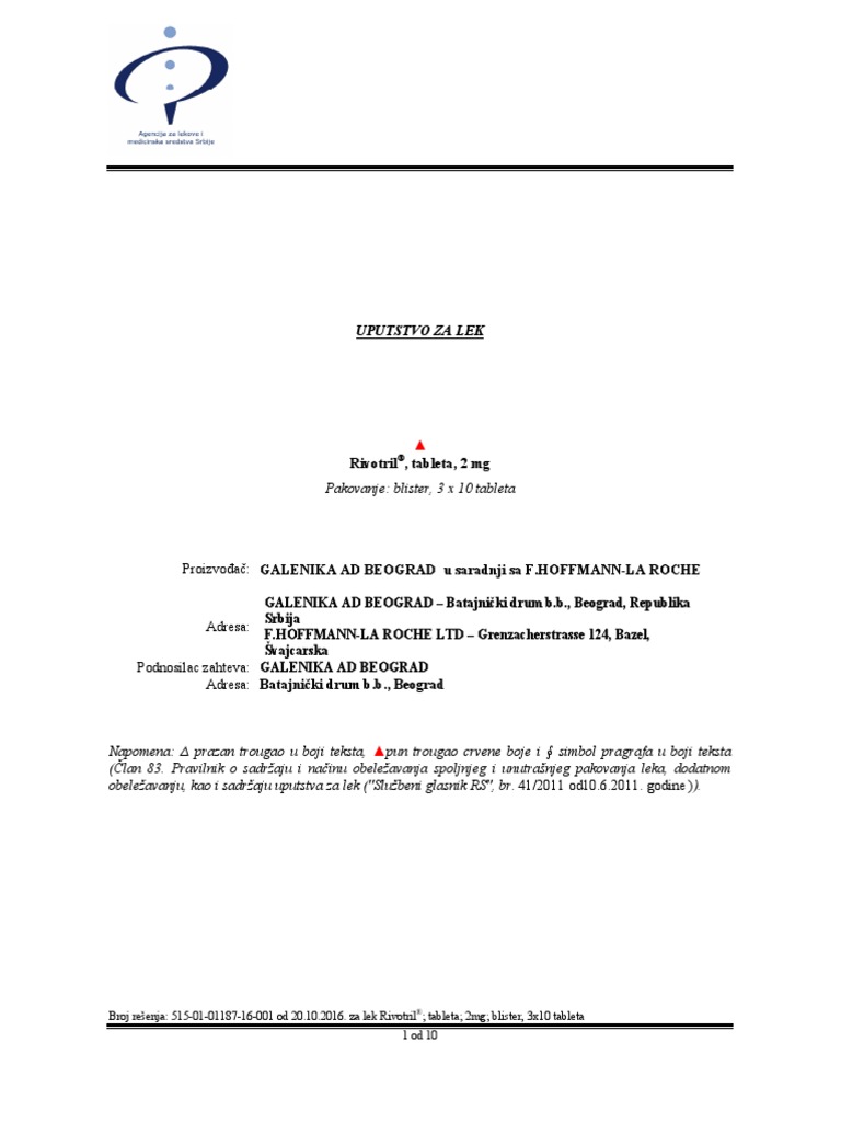 Uputstvo Za Lek: Proizvođač: GALENIKA AD BEOGRAD U Saradnji Sa F ...