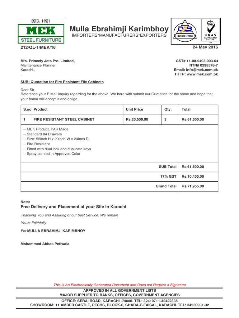 Fire Proof Cabinet Invoice | PDF | Business | Computers