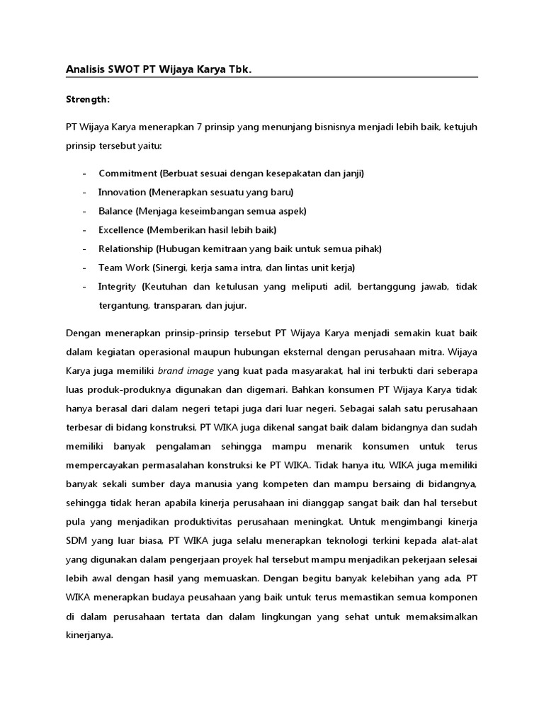 Analisis SWOT&RBV PT WIKA | PDF