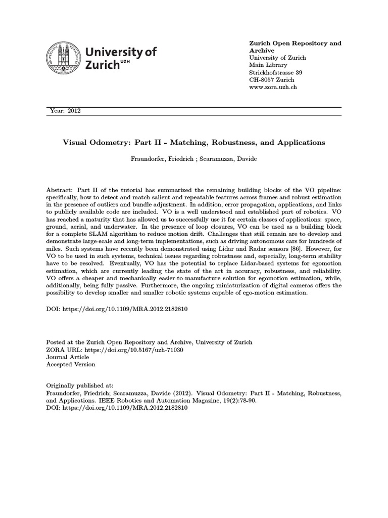 Visual Odometry: Matching & Applications | PDF | Algorithms | Computer ...