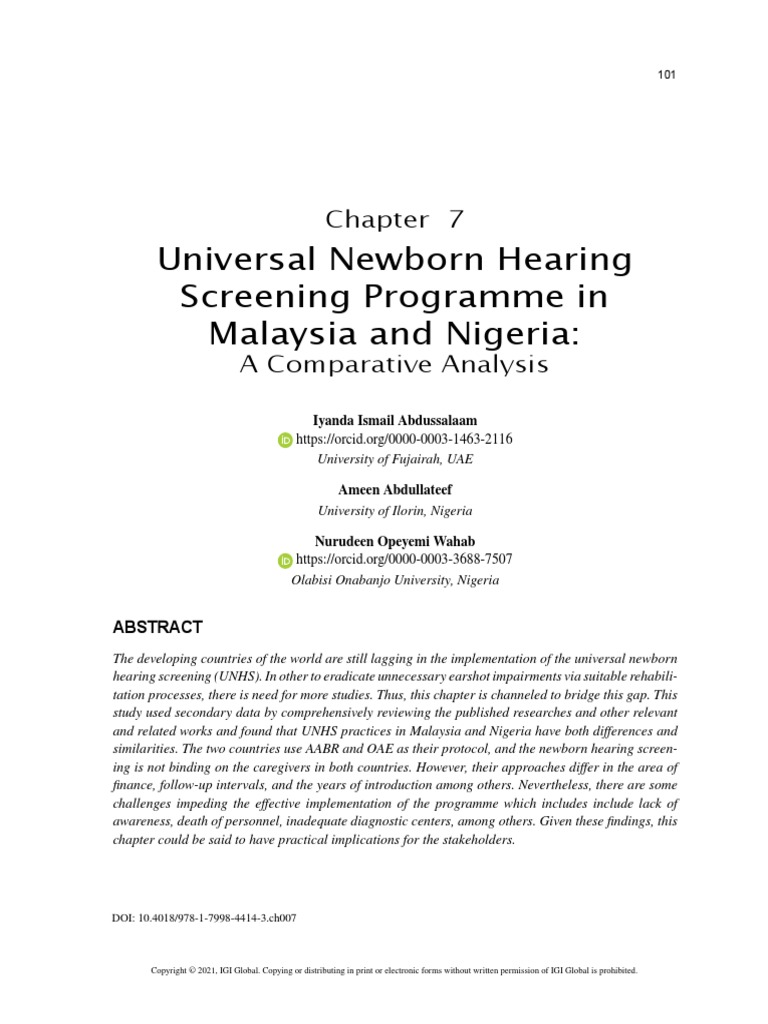 Universal Newborn Hearing Screening Programme in Malaysia and Nigeria A ...