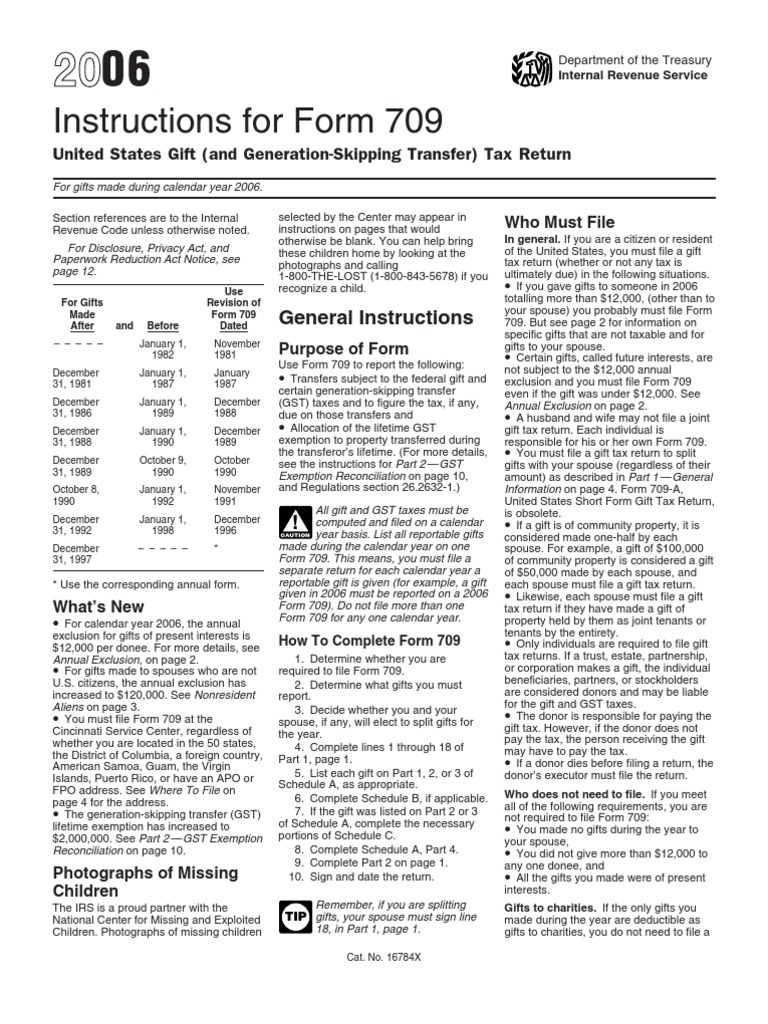2006 IRS Form 709 Gift Tax Instructions | PDF | Gift Tax In The United ...