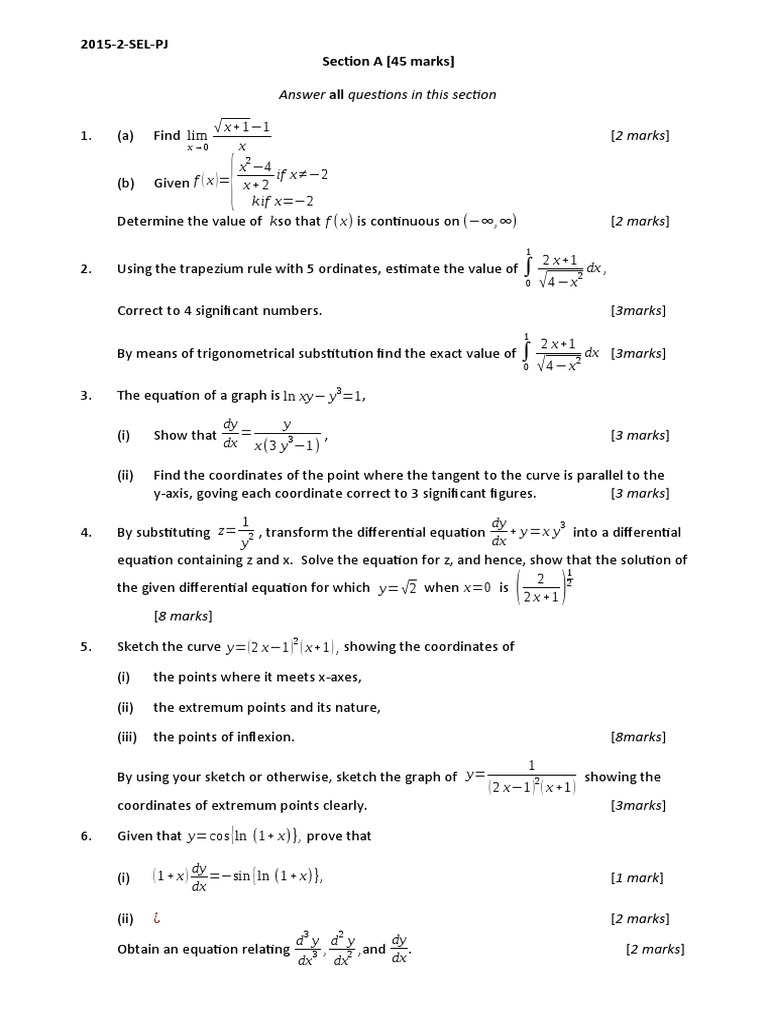 Answer All Questions in This Section x+1 1 X X x+2 Ifx 2 K If X 2 | PDF ...
