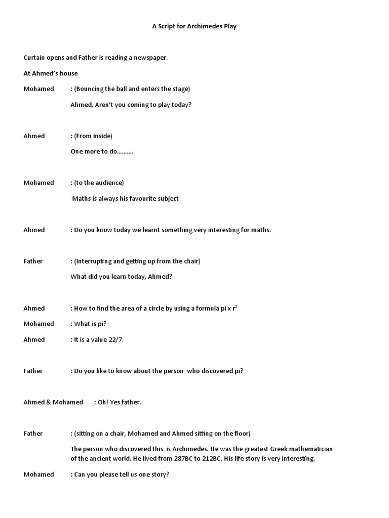 A Script For Archimedes Play | PDF | Art | Classics