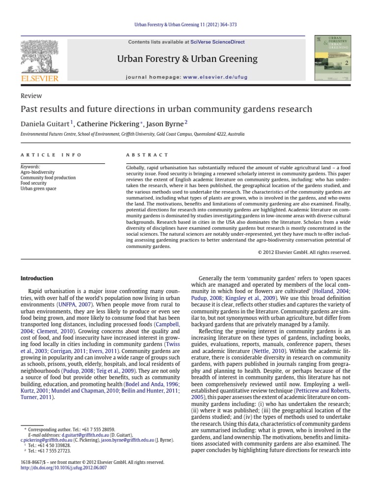 Past Results and Future Directions in Urban Community Gardens Research ...