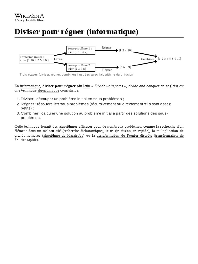 Diviser Pour Régner (Informatique) | PDF | Algorithmes et structures de ...