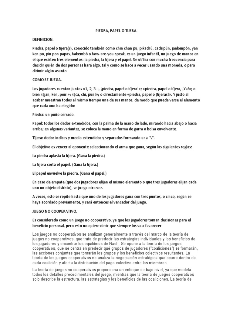 Piedra, Papel o Tijera | PDF | Teoría de juego | Investigación cuantitativa