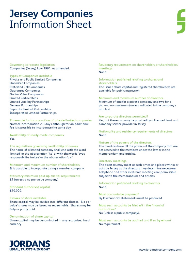 Jersey Companies Information PDF Limited Company Companies