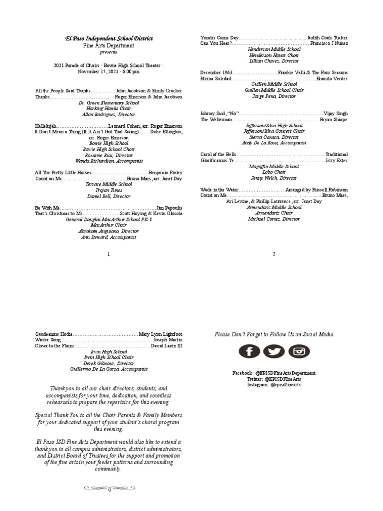 El Paso ISD 2021 Choir Parade Program | PDF | Performing Arts ...