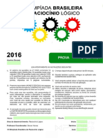 III Olimpíada Brasileira de Raciocínio Lógico – Nível I – Fase II – 2016 questões