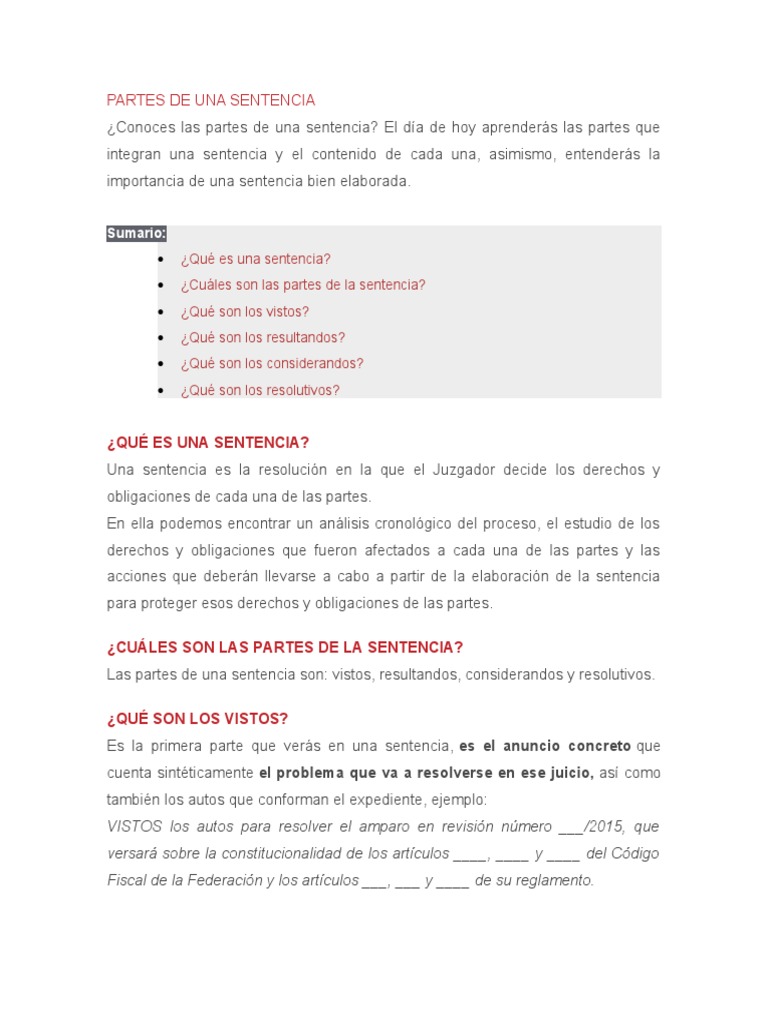 Partes de Una Sentencia | PDF | Sentencia (ley) | Justicia