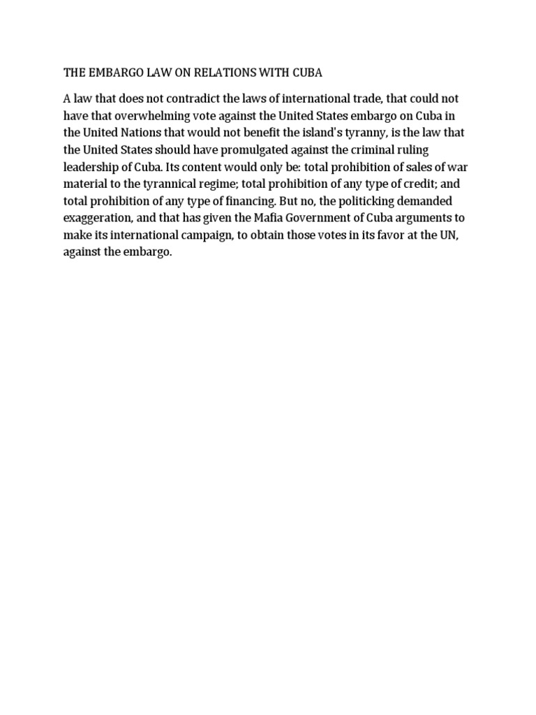 The Embargo Law On Relations With Cuba | PDF