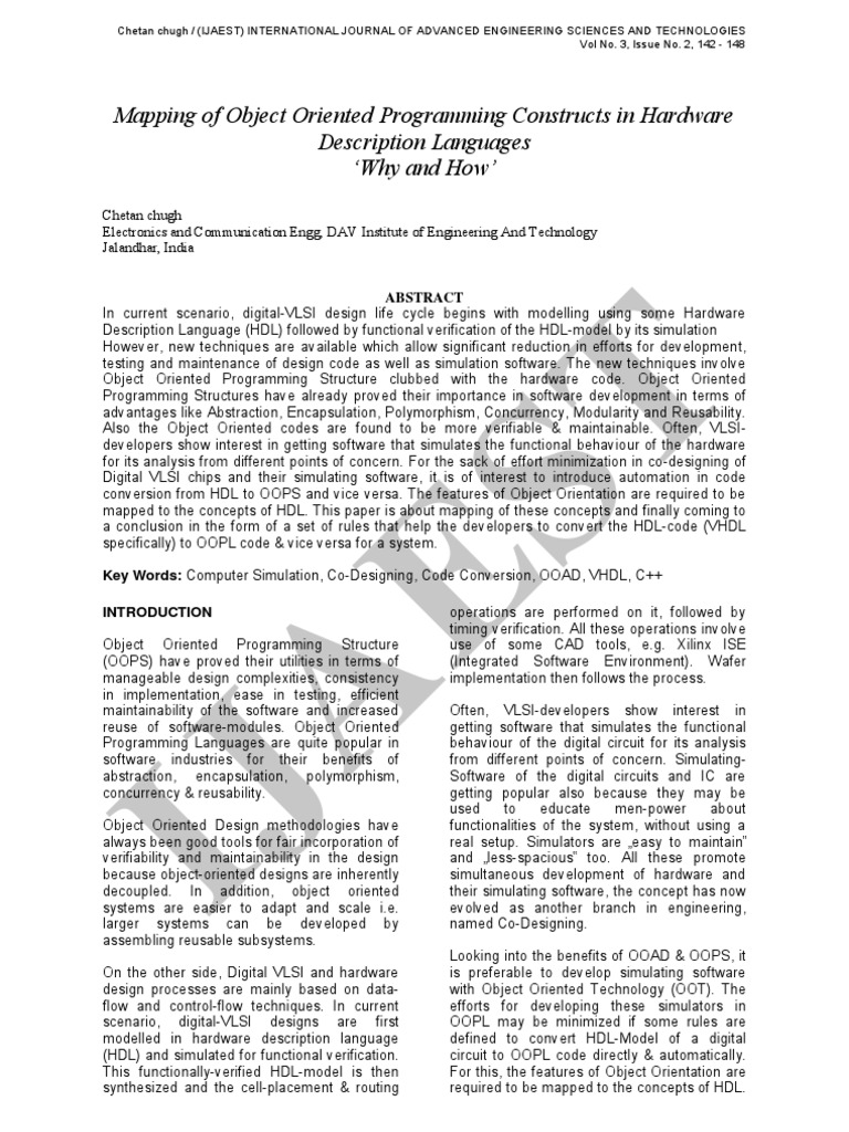 Mapping OOP to HDL for VLSI Design | PDF | Object Oriented Programming ...