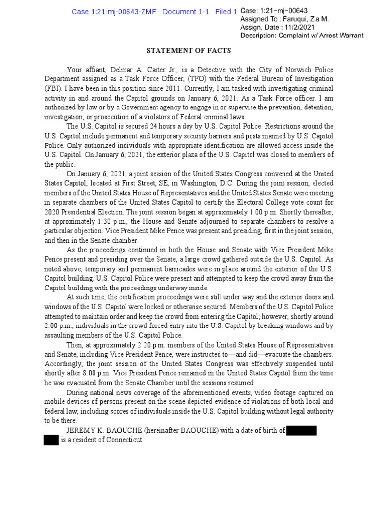 BAOUCHE Jeremy Statement of Facts PDF United States Senate United States Capitol