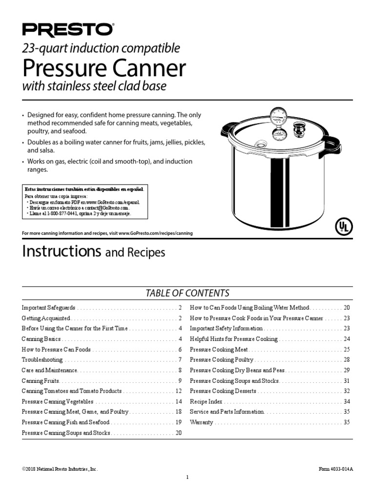 Pressure Canner Instructions PDF Pressure Cooking Canning
