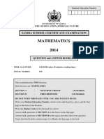 Mathematics 2014: S Āmoa School Certificate Examination