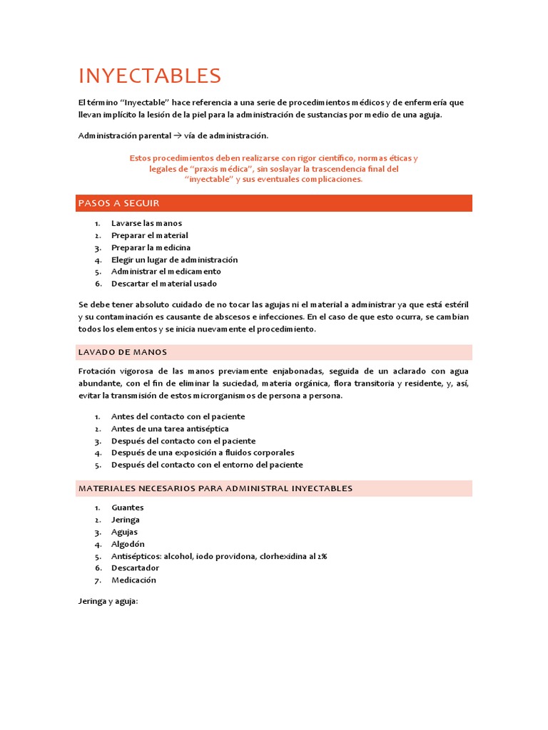 Procedimiento y Materiales de Inyectables | PDF | Inyección (medicina ...