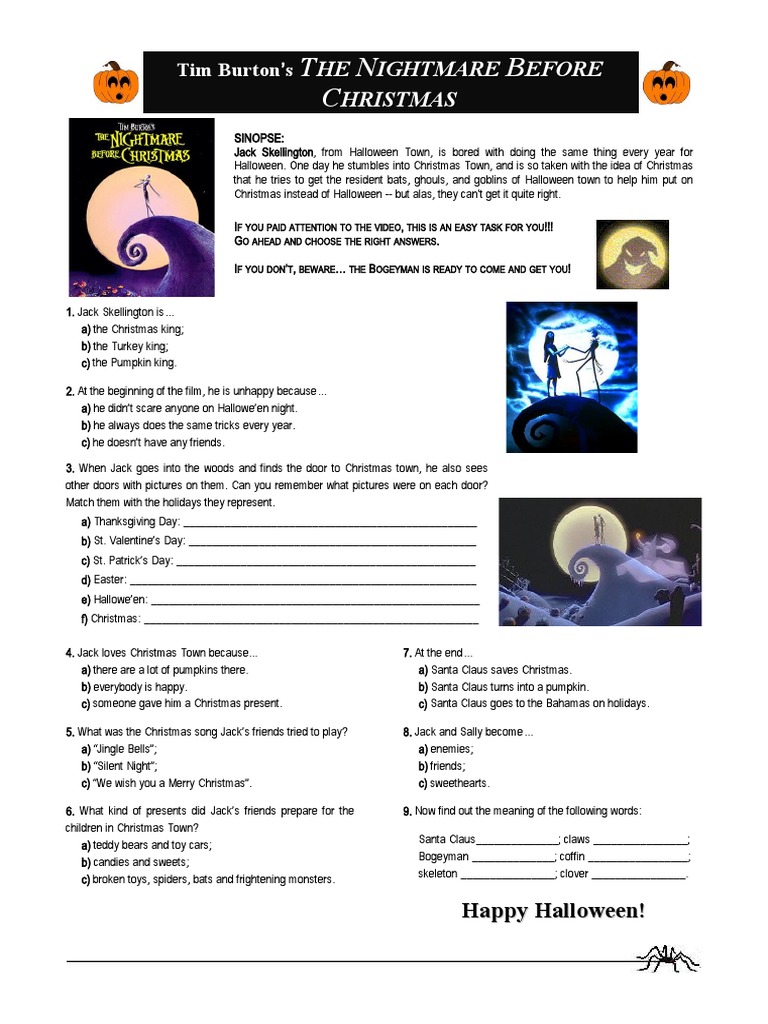 nightmare before christmas - worksheet | pdf | christmas