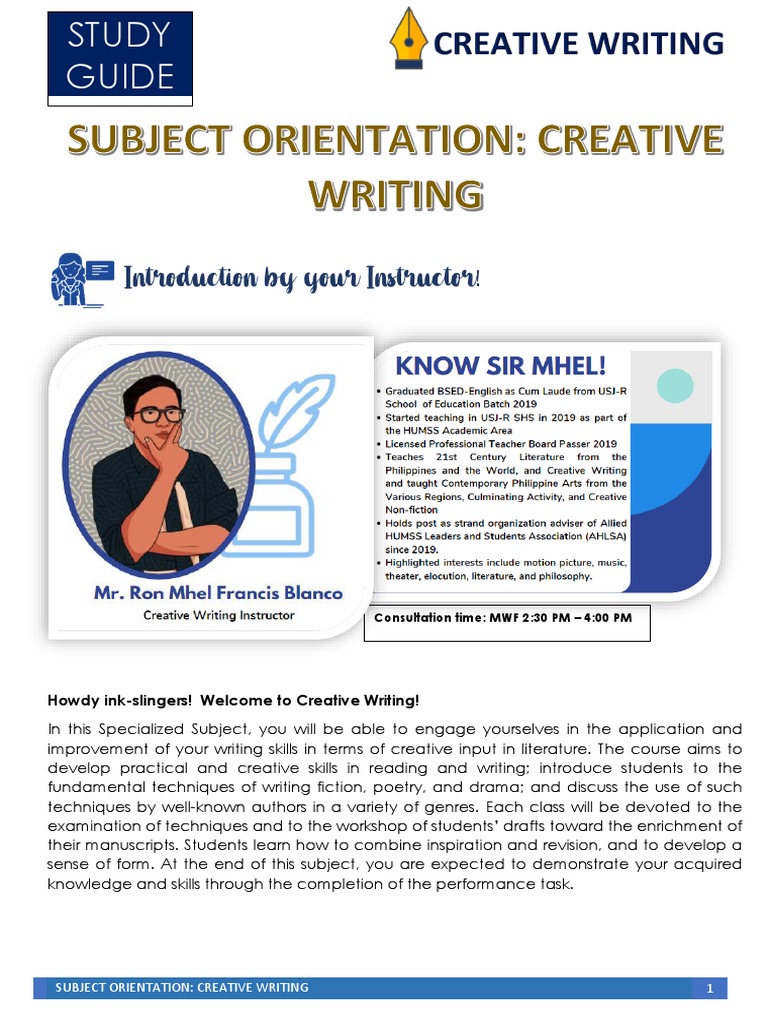 Creative Writing Subject Orientation Guide | PDF | Learning | Creative ...