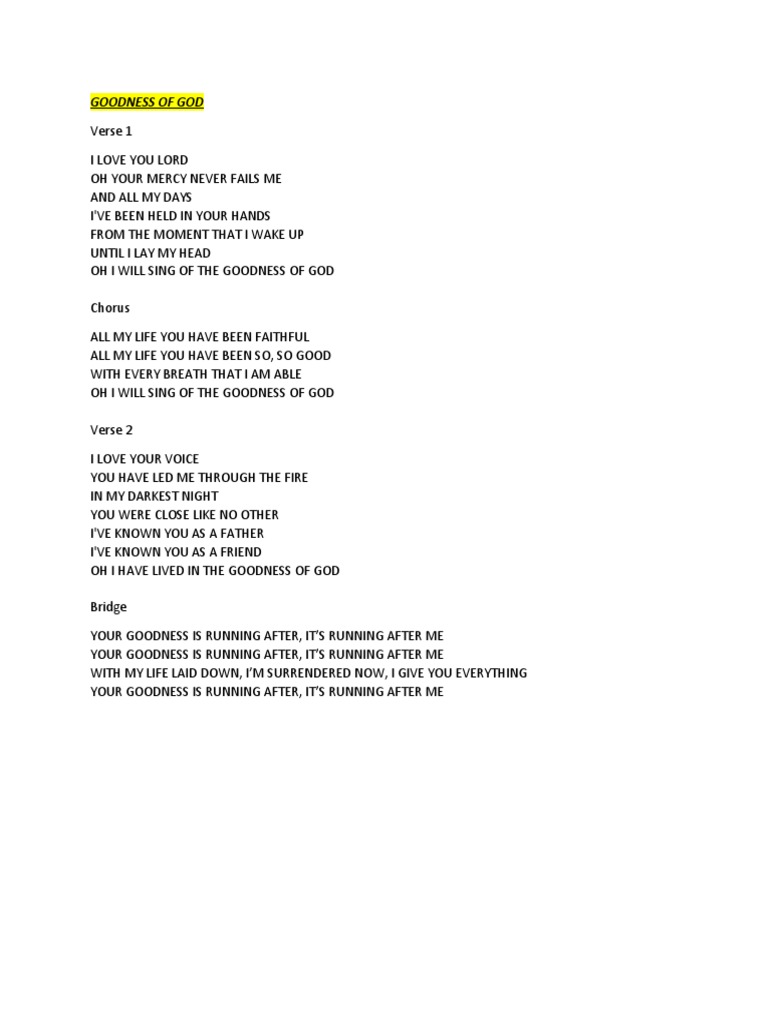 Goodness of God Lyrics and Themes | PDF