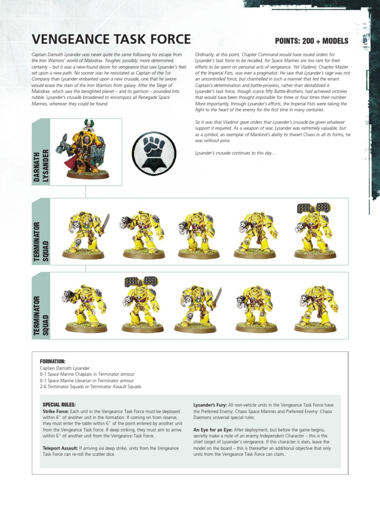 Space Marines Datasheet - Vengeance Task Force | PDF