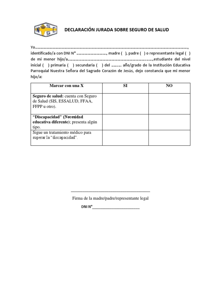 Declaración Jurada de Seguro de Salud | PDF