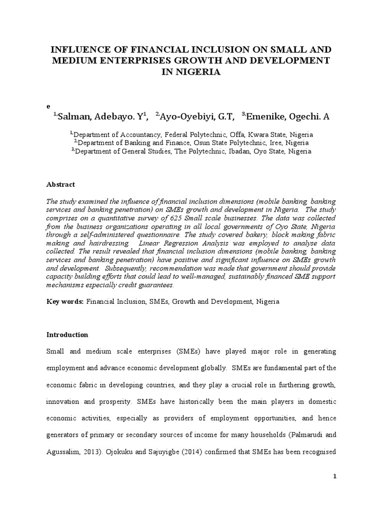 Financial Inclusion's Impact on SMEs in Nigeria | PDF | Small And ...