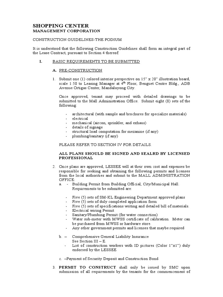 Shopping Center Construction Guidelines | PDF | Lease | Duct (Flow)