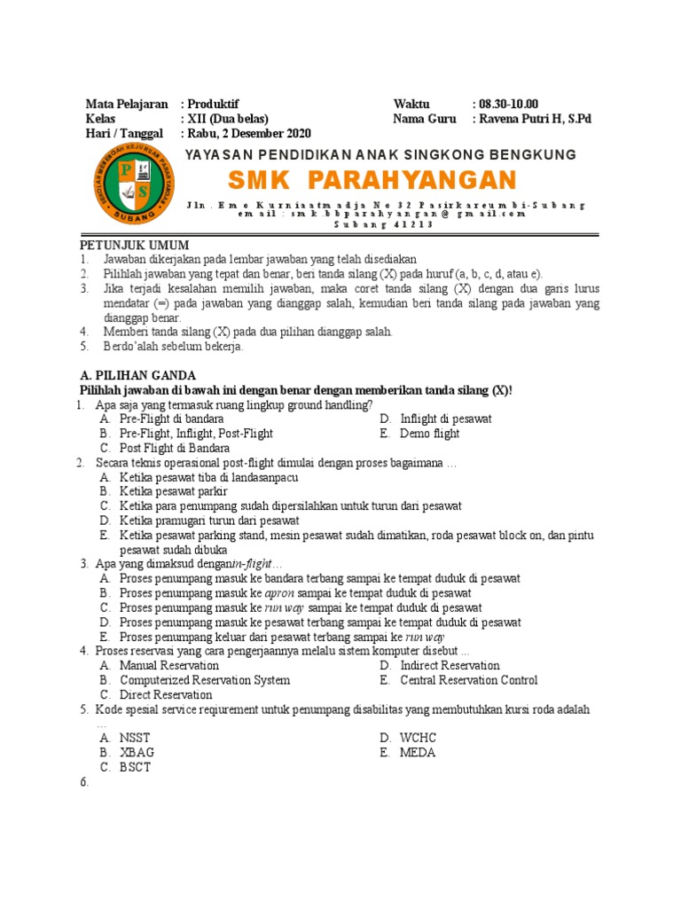 Pas 1 Produktif Xii 2020 | PDF