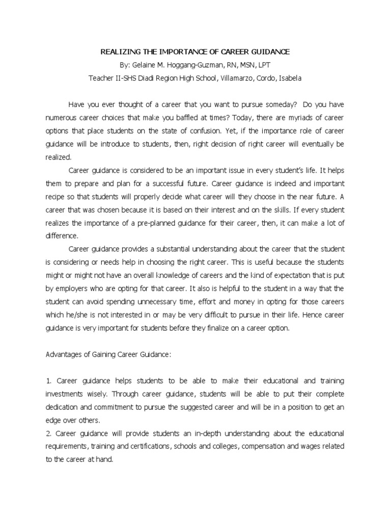 Importance of Career Guidance for Students | PDF | Cognition | Behavior ...