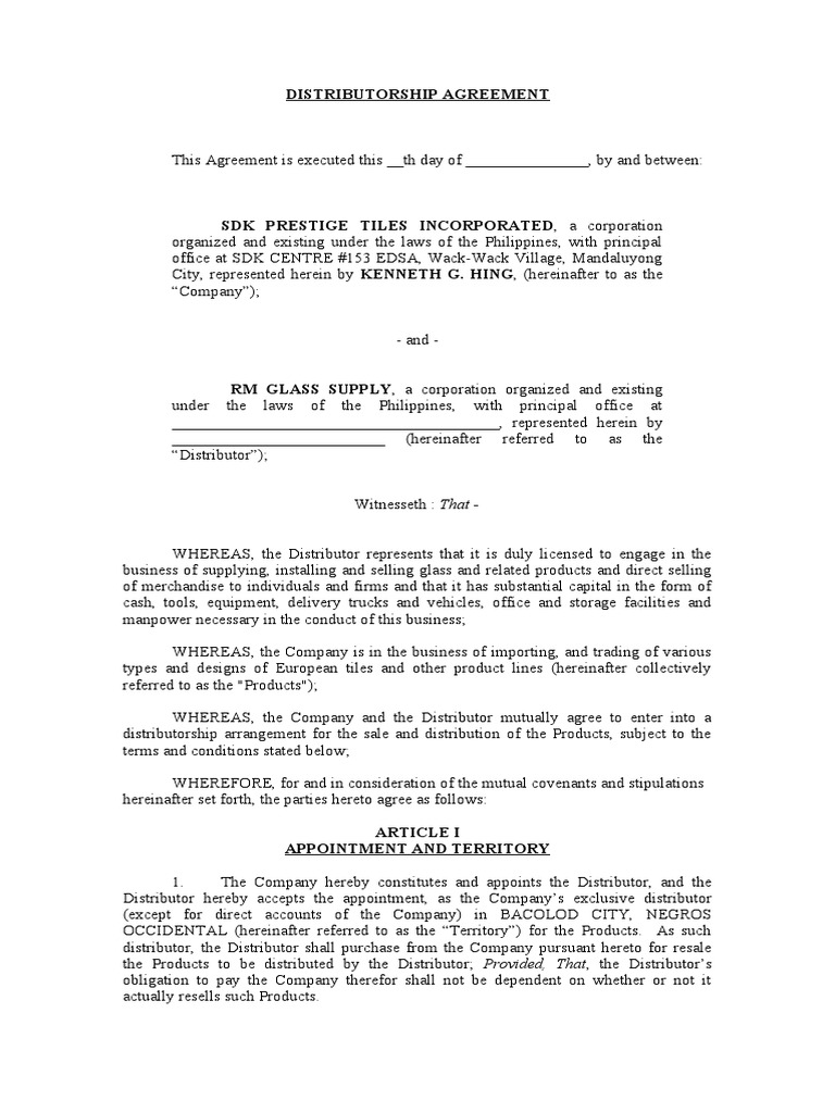 SDK Distributorship Agreement PDF Arbitration Injunction