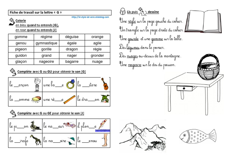 Fiche d'exercices sur le son G et J | PDF