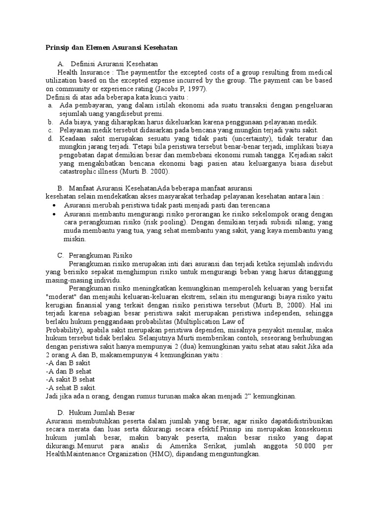 Prinsip Dasar Asuransi Kesehatan | PDF