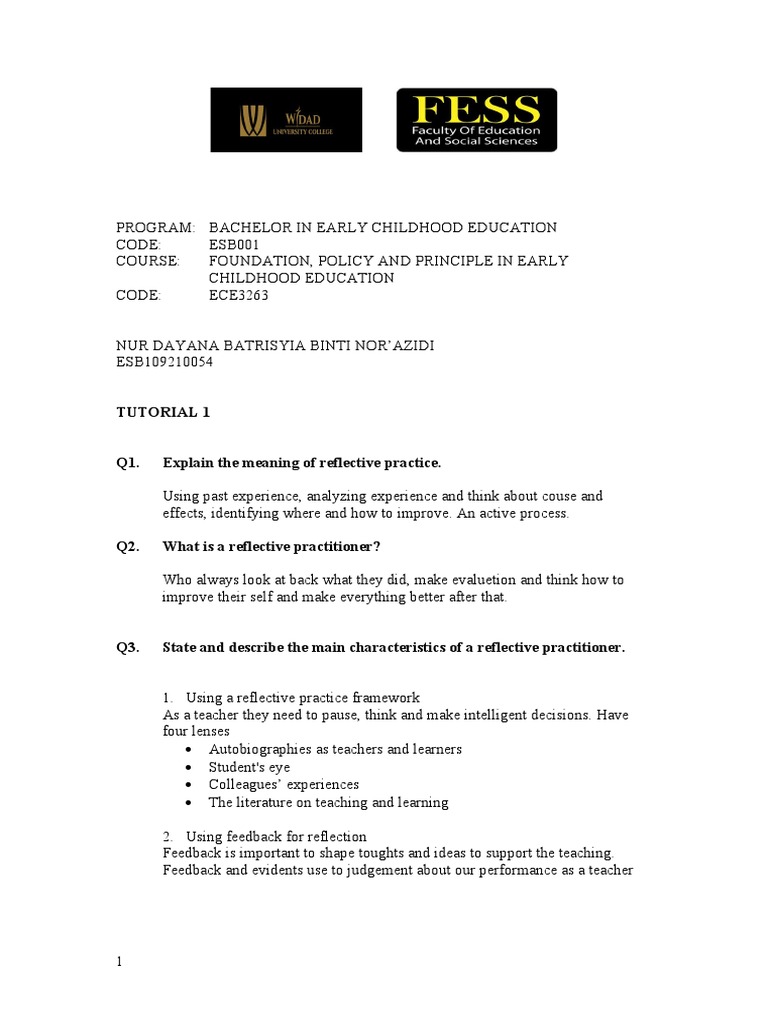 TUTORIAL 1 ECE3263 Foundation, Policy and Principle | PDF | Reflective ...
