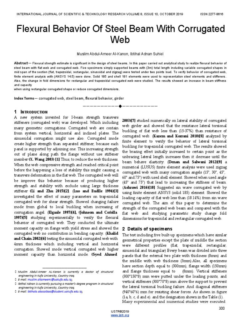 Flexural Behavior of Steel Beam With Corrugated Web: Abstract | PDF ...