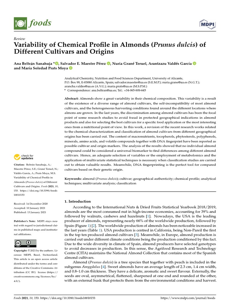 Foods Variability of Chemical Profile in Almonds (Prunus Dulcis) of