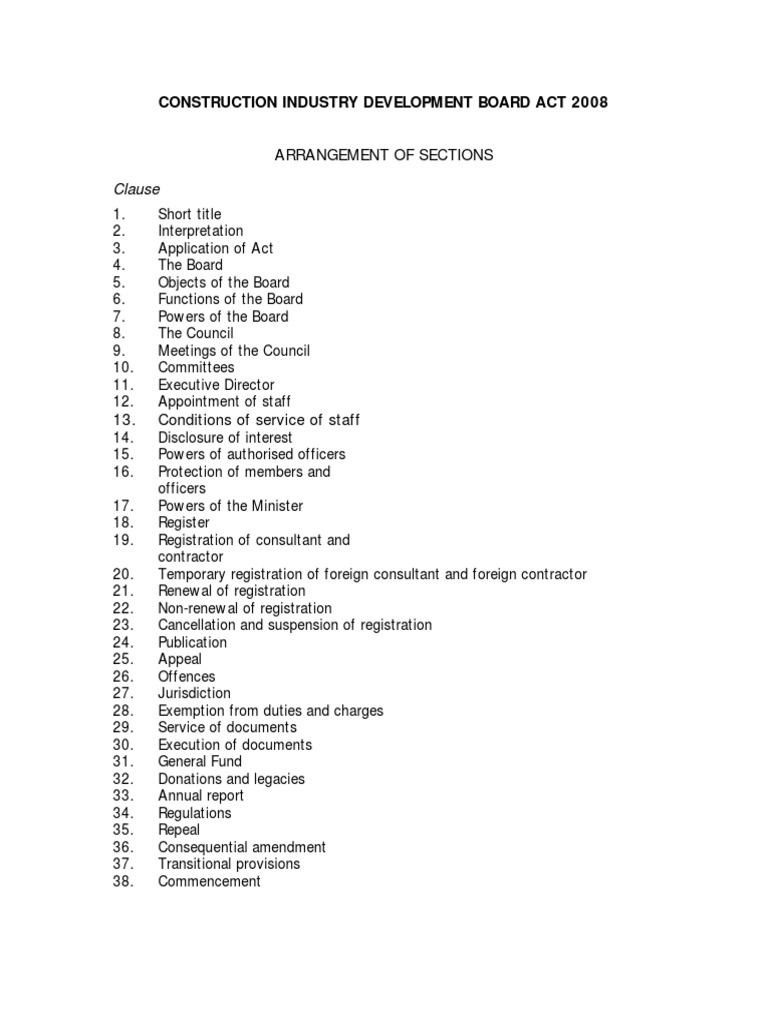 Construction Industry Development Board Act 2008 PDF Deep