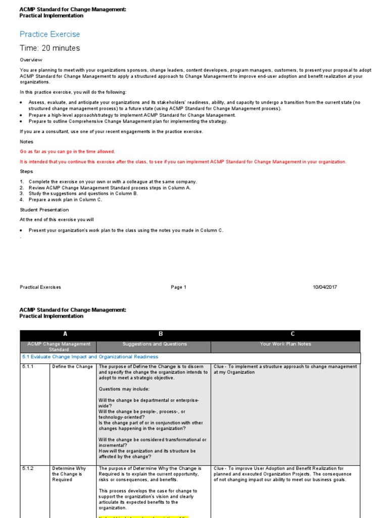 Exercise C4 PE3 - Practical Use of The ACMP Standard For Change ...