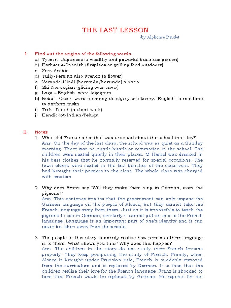 The Last Lesson Notes PDF