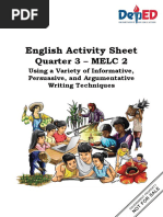 English Activity Sheet: Quarter 3 - MELC 2