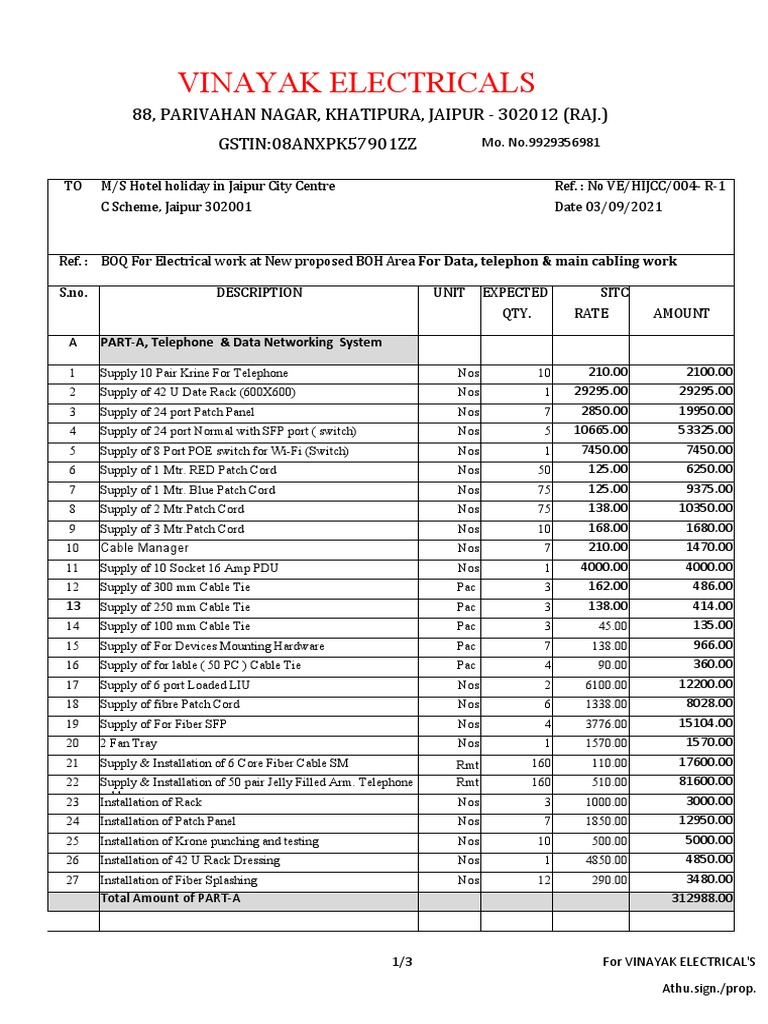 Vinayak Electricals 88, Parivahan Nagar, Khatipura, Jaipur 302012 (Raj.) GSTIN08ANXPK57901ZZ