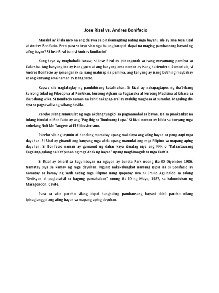 Jose Rizal Vs Andres Bonifacio | PDF