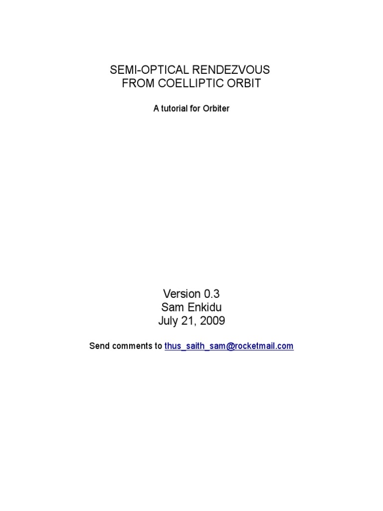 Semi-Optical Rendezvous From Coelliptic Orbit: A Tutorial For Orbiter ...